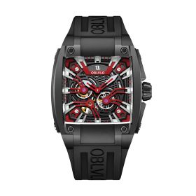 OBLVLO Men Sport Luxury Watch Square Skeleton Watch Steel Mechanical Watch Rubber Strap Watches GM-BBBR