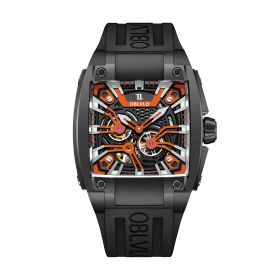 OBLVLO Men Sport Luxury Watch Square Skeleton Watch Steel Mechanical Watch Rubber Strap Watches GM-BBBO