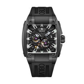 OBLVLO Men Sport Luxury Watch Square Skeleton Watch Steel Mechanical Watch Rubber Strap Watches GM-BBBB