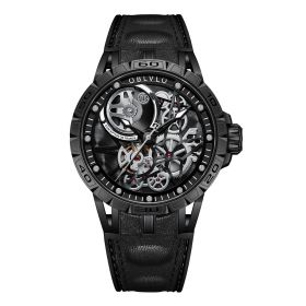 OBLVLO Sports Watch Skeleton Automatic Black Steel Watch for Men LM-B