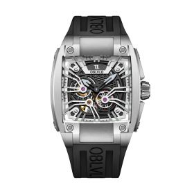 OBLVLO Men Sport Luxury Watch Square Skeleton Watch Steel Mechanical Watch Rubber Strap Watches GM-YBB