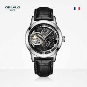 OBLVLO Tourbillon Skeleton Automatic Steel Watch for Men VM-S-YBB