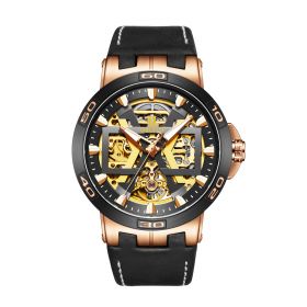 OBLVLO Automatic Skeleton Dial Leather Strap Waterproof Big Watch-UM-TBGL