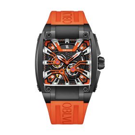 OBLVLO Men Sport Luxury Watch Square Skeleton Watch Steel Mechanical Watch Rubber Strap Watches GM-BBOO