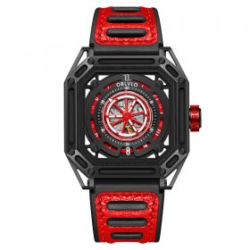 OBLVLO Machinist Series Automatic Skeleton Watch Rubber Strap AK-S-BBBR