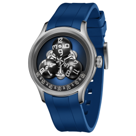 OBLVLO Original Brand Men's Trisome Star Planet Black Rubber Mechanical Watch Super Blue Nightlight Sport Watch BLM-TRISOME-YLLR