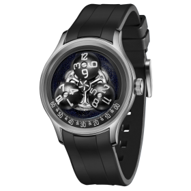 OBLVLO Original Brand Men's Trisome Star Planet Black Rubber Mechanical Watch Super Blue Nightlight Sport Watch BLM-TRISOME-YSBR