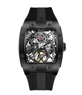OBLVLO Louvre Series Skeleton Automatic Mechanical Watch Rubber Strap EM-ST-BBB
