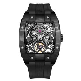 OBLVLO Louvre Series Skeleton Automatic Mechanical Watch Rubber Strap EM-ST-BBBB