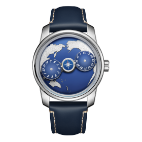 OBLVLO Mens Three Wheels Creative Earth Dial Sapphire Blue Luminous Automatic Watches JM-EAR-YLL