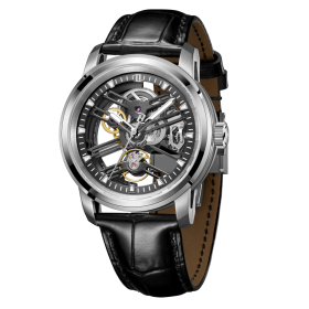 OBLVLO Hollow-out Automatic Watches 42mm Skeleton Calfskin Strap Mechanical Watch Clock KM-S-YBB