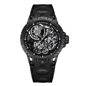 OBLVLO Sports Watch Skeleton Automatic Black Steel Watch for Men LM-BBB