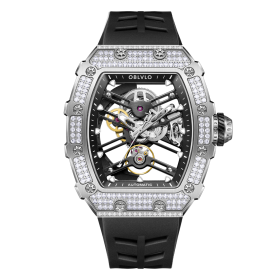 OBLVLO Hollow-out Diamonds Mechanical Watch Fashion Tonneau Skeleton Rubber Sport watches XM-XSK-D-YBBR