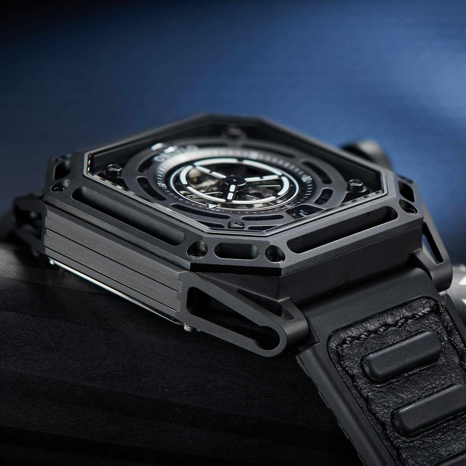 OBLVLO Machinist Series Automatic Skeleton Watch Rubber Strap AK-S-BBBB