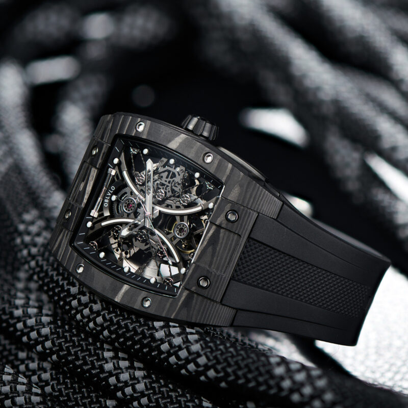 OBLVLO Louvre Series Skeleton Automatic Mechanical Watch Rubber Strap ...