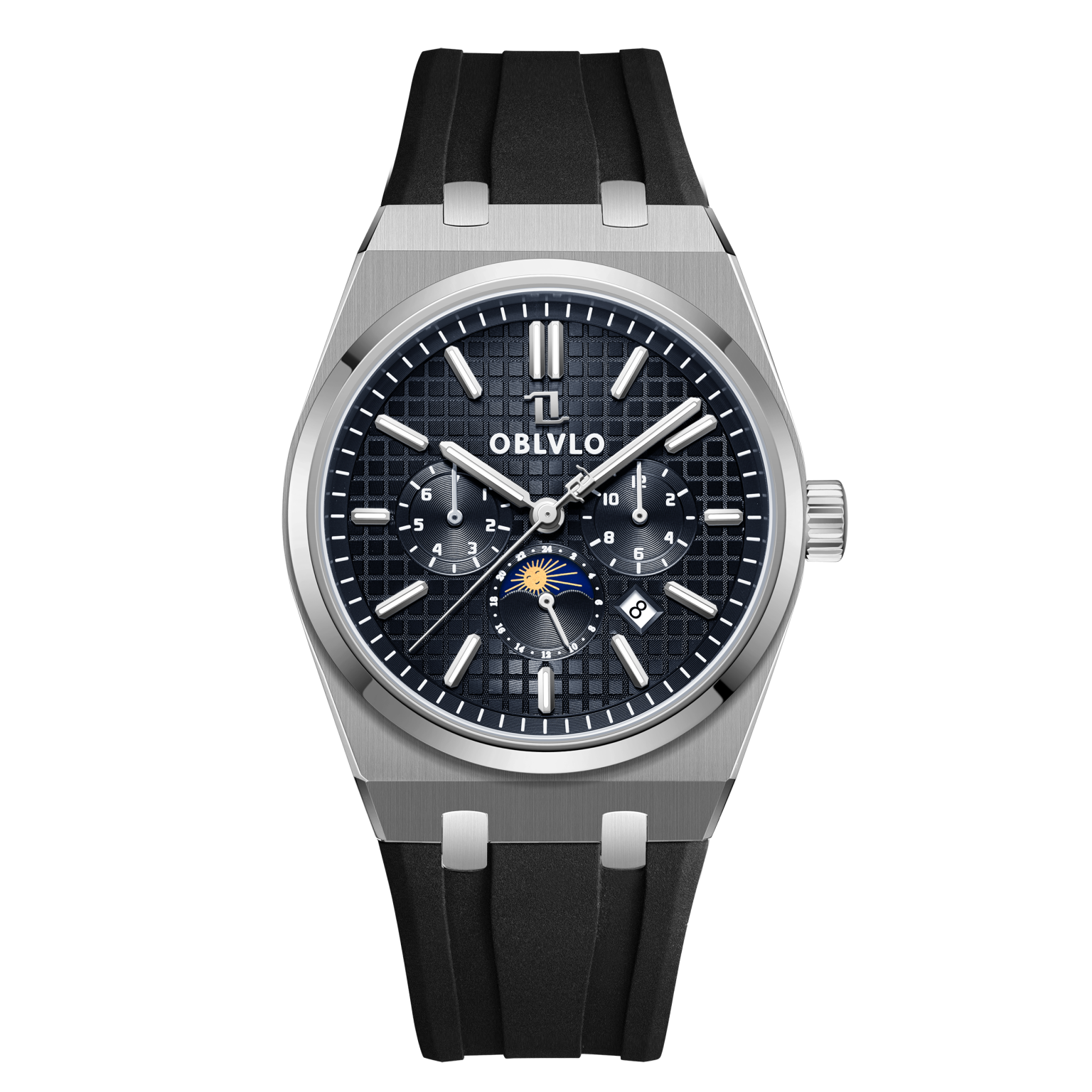 Tm Watch OBLVLO Luxury Multifunctional Mechanical Watches Moonphase Rubber Band ...