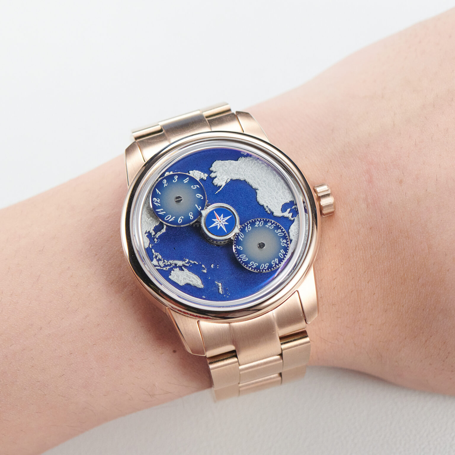 OBLVLO Mens Three Wheels Creative Earth Dial Sapphire Blue Luminous ...