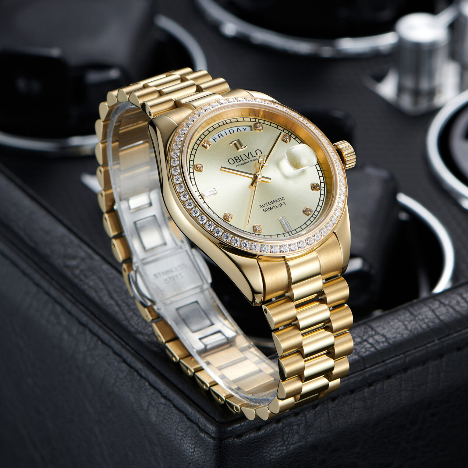 RX Series,40mm,diamond bezel,Gold Steel Strap ,Gold Dial RX-DD-D-GGGS