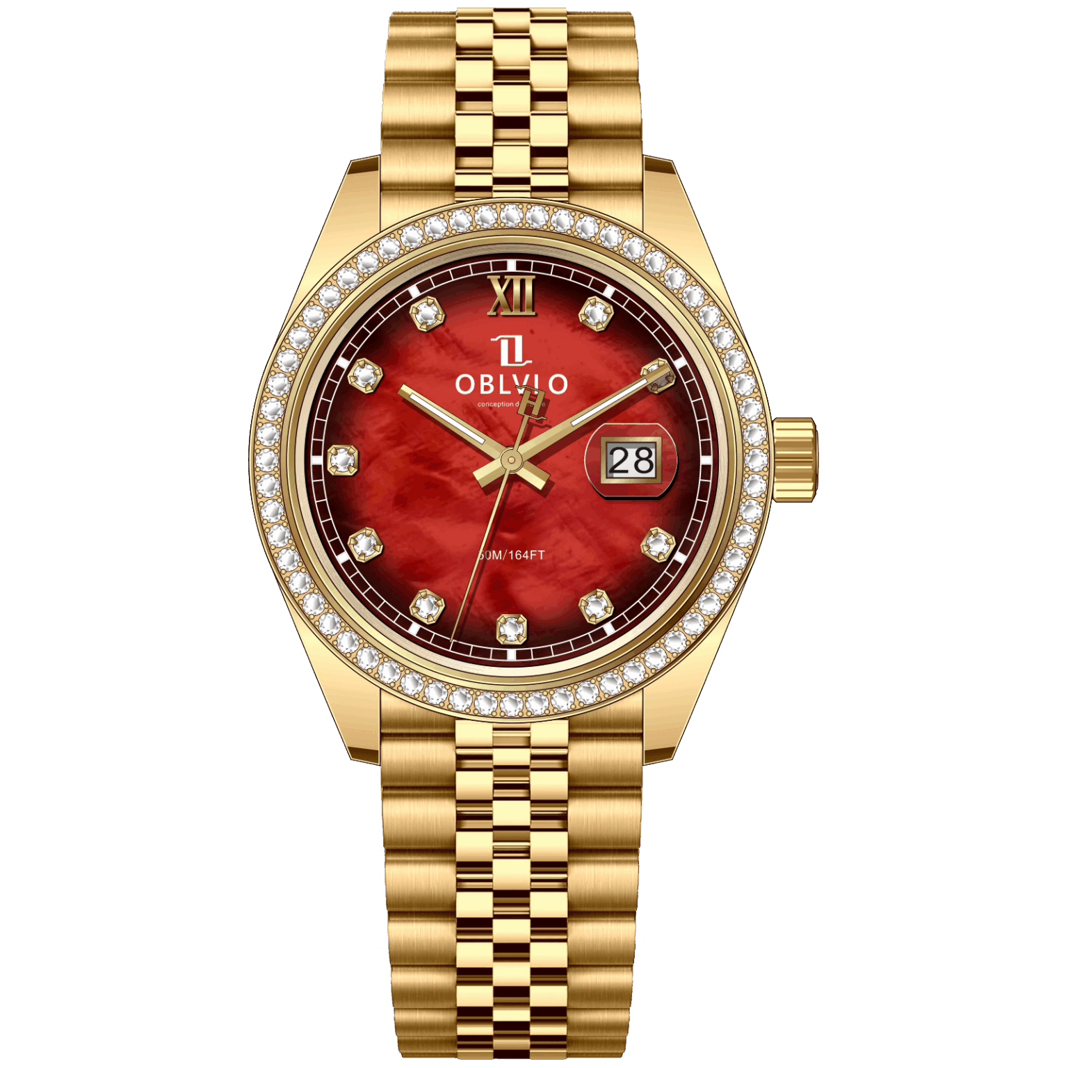RX Series,39mm,diamond bezel,Gold Steel Strap ,Red Dial RX-PE-D-GRGS